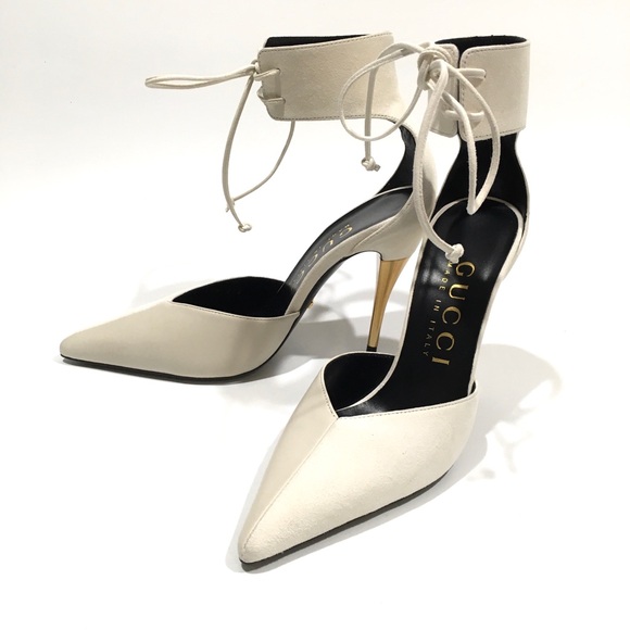 GUCCI PRISCILA ANKLE CUFF PUMPS -LEATHER AND SUEDE -WHITE -US 7.5 -NEW - Picture 5 of 13